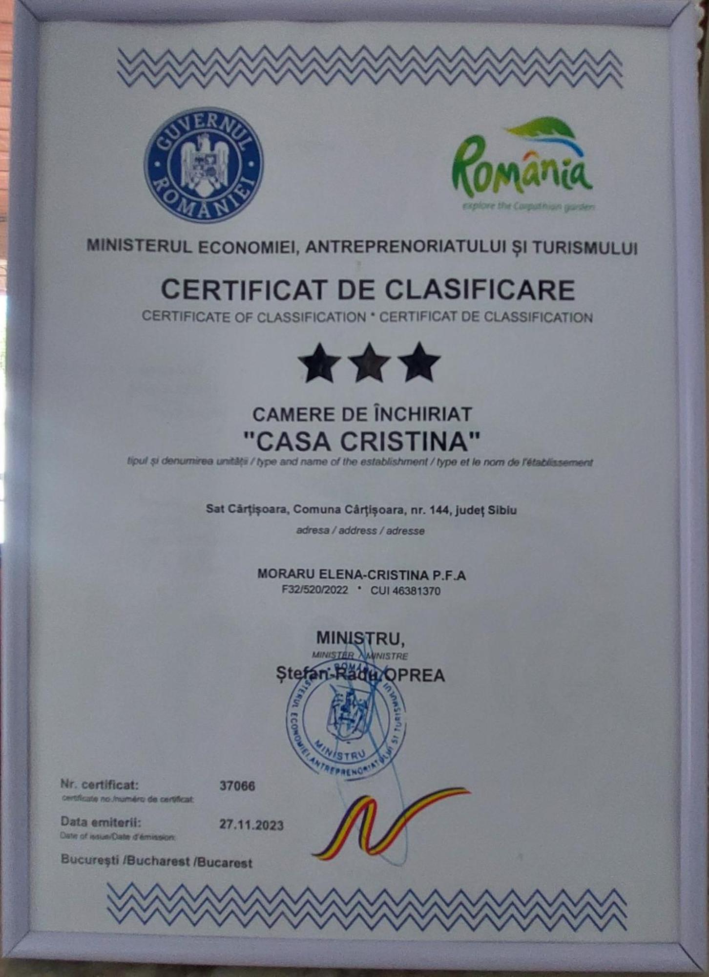 Cîrţişoara Casa Cristina酒店 外观 照片